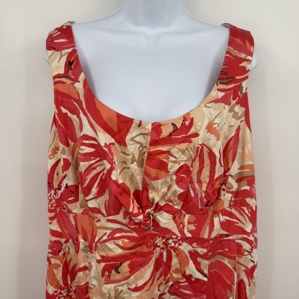 Coldwater Creek Dress Womens W18 Red Beige Floral Sleeveless Lined Cotton Blend - Picture 4 of 10
